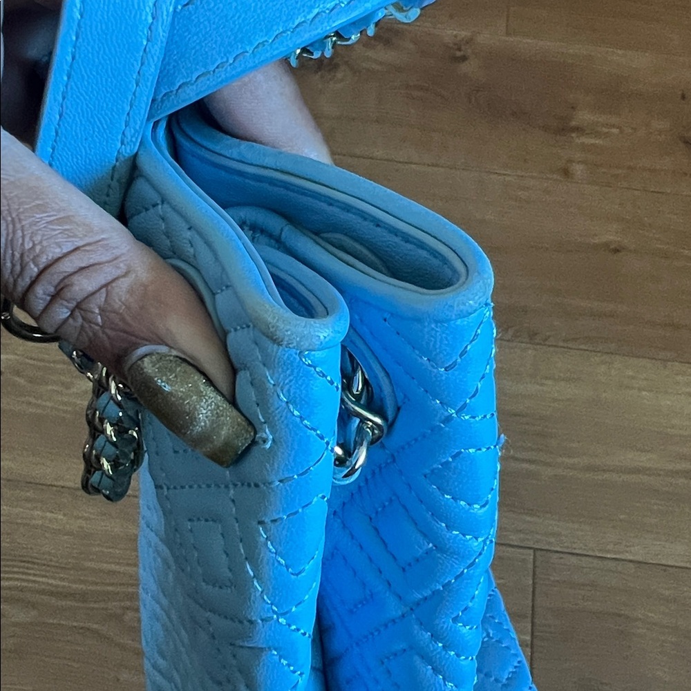 Tory Burch Light Blue Leather Marion Quilted Tote - Picture 9 of 10